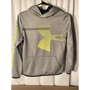 Youth Under Armour Coldgear Fleece Pullover Hoodie•Kids Size Medium•Gray/Yellow